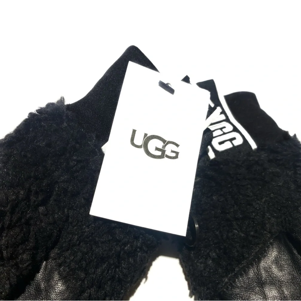 UGG Black Faux Shearling Mittens NWT